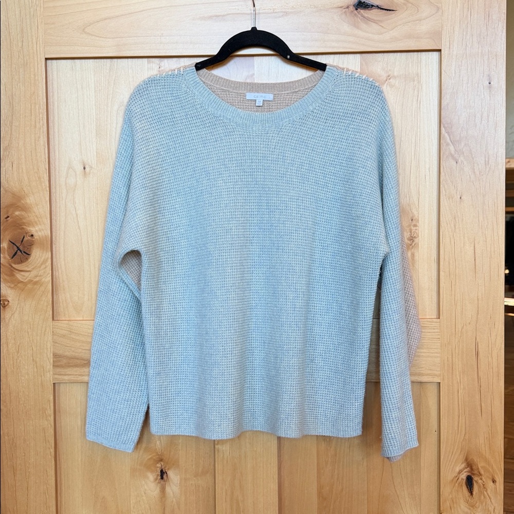 Johnny Was CALME Color Block Waffle Cashmere Wool Blend Sweater. M, Blue/Lt Tan